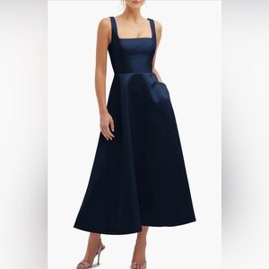 Square Neck Sateen Midi Gown